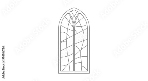 Modern and antique architecture vector drawings featuring a vintage stone church with gothic arches and a glass facade building with brick wall details