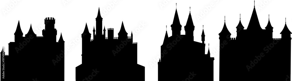 Obraz premium Set of castle silhouettes, vector