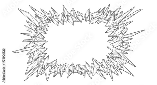 Abstract Broken Glass Shards Frame Border, Dynamic Edges on Isolated White Background