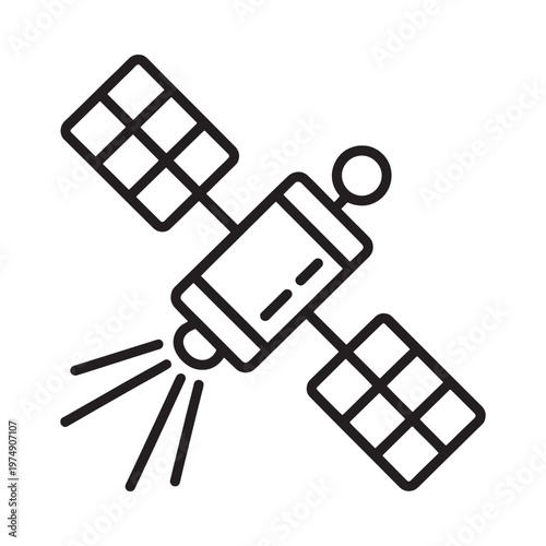 Line art illustration of a satellite in outer space