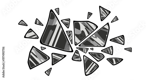 Abstract Broken Mirror Pieces, Reflective Shards Scattered on Isolated White Background