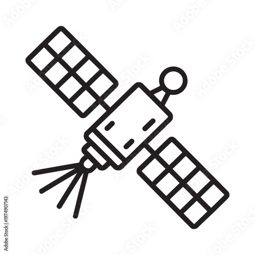 Simple line drawing of a satellite in outer space