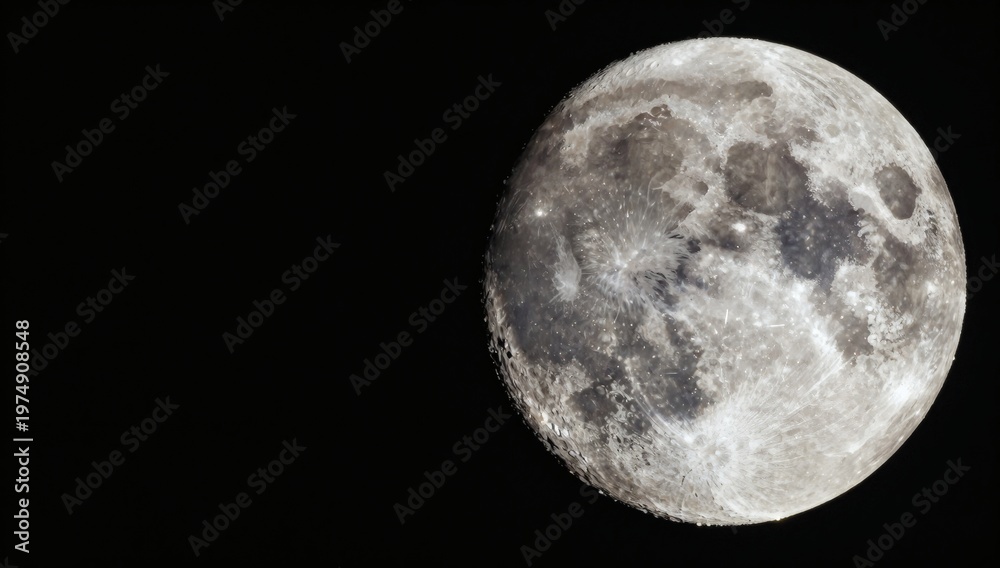 Fototapeta premium Detailed close up of a full moon against a black sky