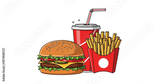 Fast Food Burger and Fries Meal.