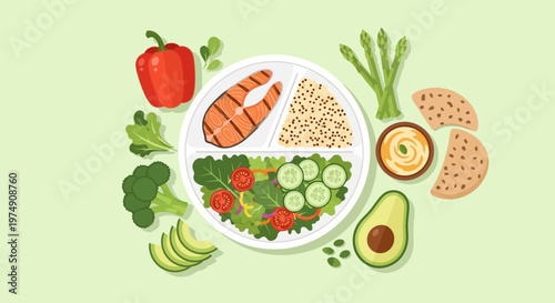 Variety of healthy food on plate.