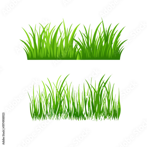 Green grass silhouette. Cartoon lines of plants and shrubs for boarding and framing, eco and organic logo element. Vector set spring field planting shapes lawn or borders garden on white background