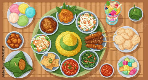 Variety of traditional Asian dishes served.