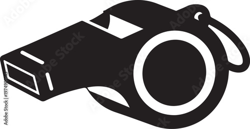 Black whistle icon, referee whistle symbol, sports whistle graphic, illustration