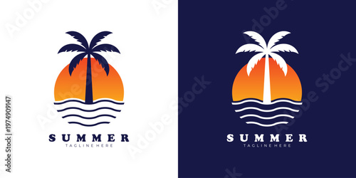 Tropical palm tree summer logo design