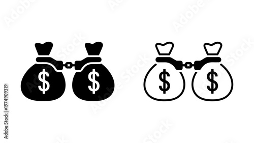 Bribery and corruption vector symbol with money bags locked in handcuffs for financial law concepts