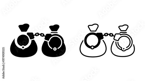 Illegal financial deal icon set with money bags and handcuffs representing corruption and arrest vector