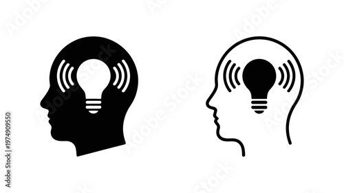 Human head with glowing lightbulb icon for creative brainstorming and innovative thinking vector illustration