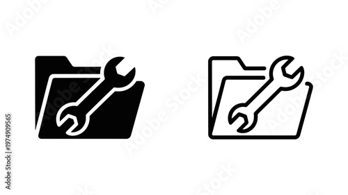 Folder with wrench icon for system configuration and file repair maintenance vector illustration set