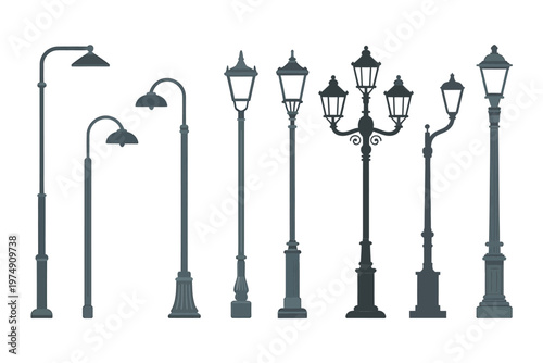 An illustrative collection of vintage street lamps showcasing diverse designs and architectural styles high quality professional
