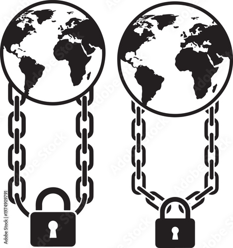 Earth globe secured with heavy metal chains and padlock symbolizing global protection restriction or environmental conservation security protection restriction environment safeguard conservation