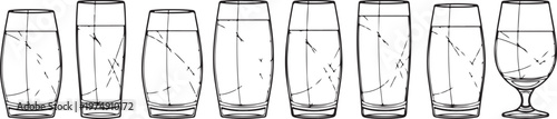 A series of wireframe sketches depicting various glass vases and a goblet Vector