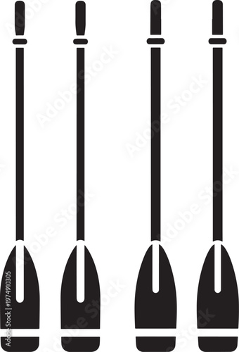 Four black boat paddles or oars vector icon illustration for water sports and canoeing kayaking paddleboarding watercraft equipment accessory recreation activity adventure vacation