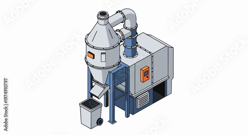 Isometric Industrial Dust Collector and Cyclone Separator Machine Vector Illustration