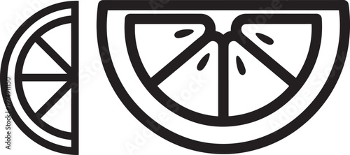 Outline vector icon of citrus fruit slices a half-slice and a quarter-slice representing fresh juicy ingredients in a minimalist line art style with vitamin c ingredient vitamin c illustration