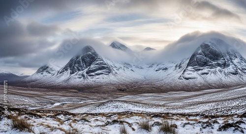 Snowy mountain range landscape