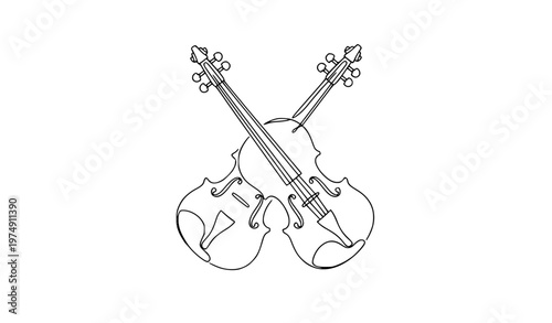 Dynamic continuous line drawing of classical violins minimalist music instrument vector illustration