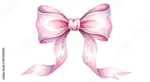 Pink ribbon bow vector illustration, flat design gift decoration