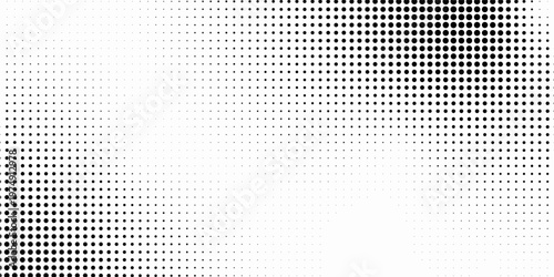 Grunge halftone gradient texture. Fading grit noise background. Sandy gritty wallpaper. Retro pixelated backdrop. Black and white anime or manga comic overlay. Vector design