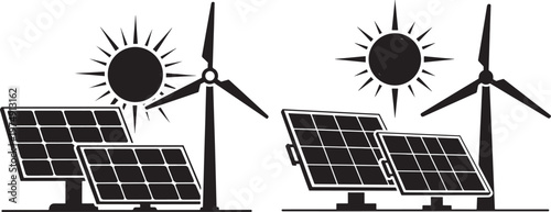 Renewable energy concept with solar panels wind turbines sun icon for sustainable power generation solar panel wind turbine green energy alternative energy climate change eco friendly