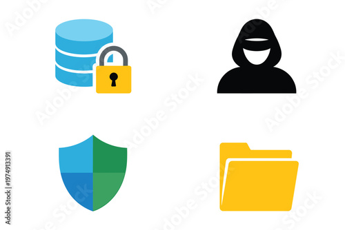 A digital illustration depicting cybersecurity concepts including data a hacker and protective measures high quality professional