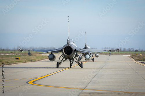 Two military supersonic aircrafts ready to take off
