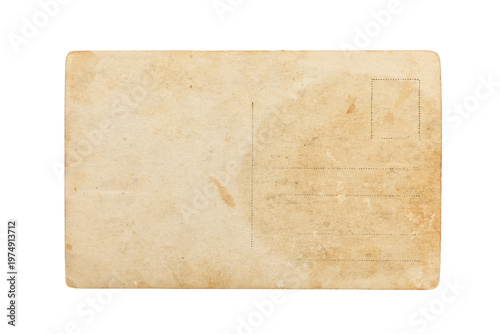 Back of an old postcard isolated on white