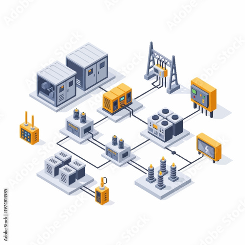 Isometric Smart Grid System for Modern Energy Distribution.
