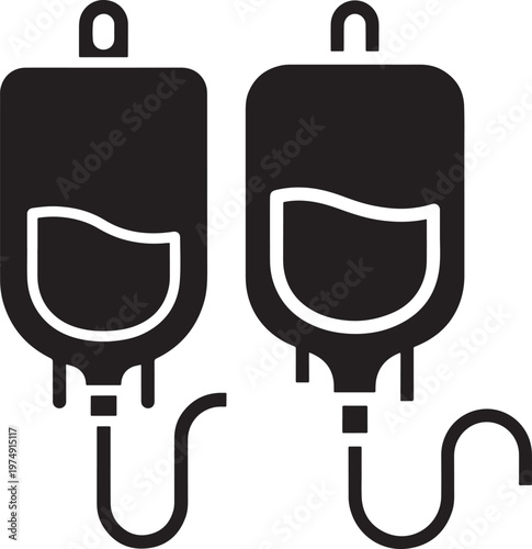 Two medical iv drip bags with tubing intravenous infusion treatment for patient in hospital healthcare icon graphic iv bag critical care hospital equipment medical device intravenous infusion