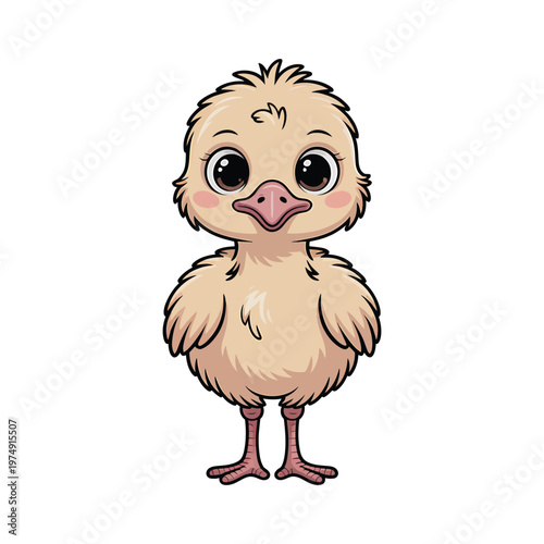 Adorable baby emu chick cartoon illustration standing on white background