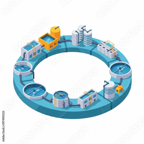Isometric Water Treatment Plant Cycle Diagram.