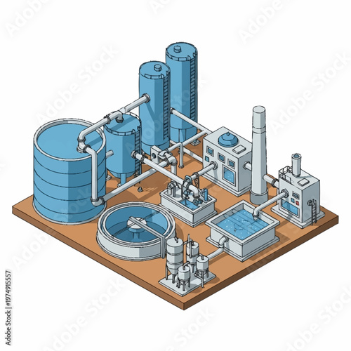 Isometric Water Treatment Plant Illustration.