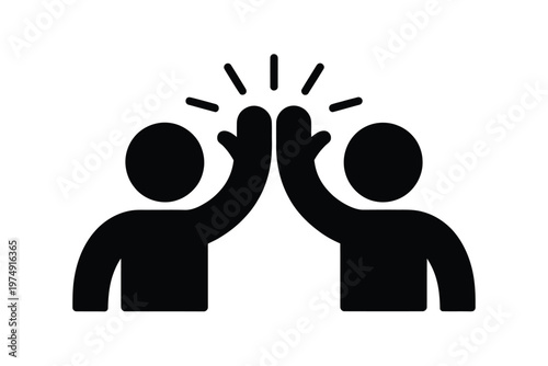 A simple black icon depicts two figures giving each other a high five in celebration