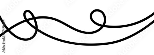 Line abstract cable with squiggle curve tangle and long thin drawing. Wavy curvy thread with black pattern vector and squiggly wire continuous. Doodle rope line with divider element squiggle.