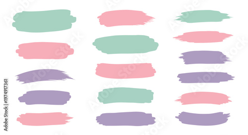 Colorful pastel brush strokes in pink, purple, and green on a white background for design and artistic use
