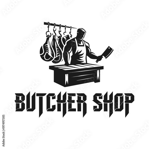 Butcher Shop Logo Design - Premium Meat Cutters & Aromatic Meats Displayed For Sale at Local Butcher Store, Ideal for Branding & Identity