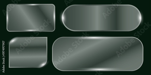 Title sleek glass plates collection metallic reflections and transparent glass surfaces description four metallic looking glass plates of varying shapes and sizes 