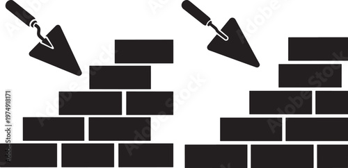 Brick wall construction with trowel icons for masonry building renovation projects white background manual labor construction building architecture renovation engineering foundation structure