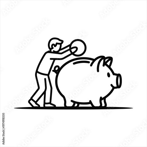 Person saving money in piggy bank. individual putting coin into large coin bank for future investments