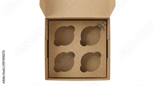Cuadro en lienzo Brown cardboard cupcake carrier insert inside open box