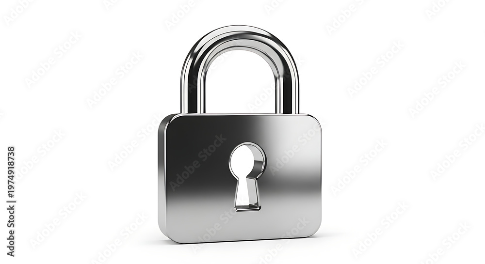 Naklejka premium Shiny metal padlock with keyhole isolated on a white background secure data protection and privacy concept.