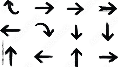 Collection of hand drawn black arrow icons representing directional movement and navigation concepts