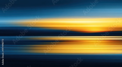 Abstract horizontal lines of blues and golds mimic water and sun