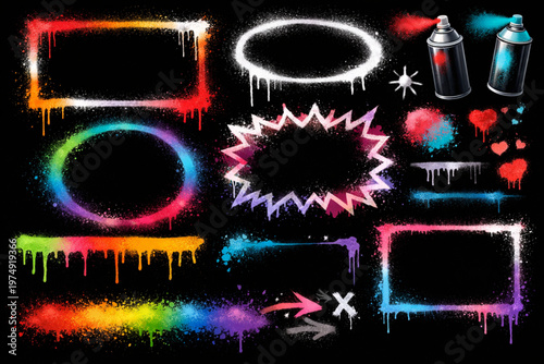 Detailed Aerosol Spray Paint Frames and Borders Set