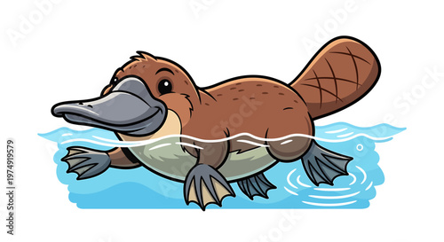 Cartoon platypus swimming in water.