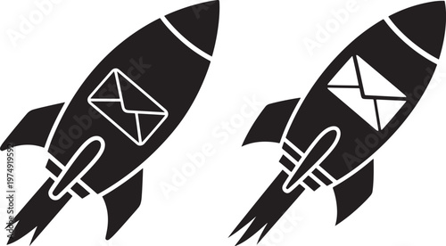 Rocket with envelope icon for fast email message delivery and communication envelope communication delivery business technology internet silhouette innovation notification correspondence